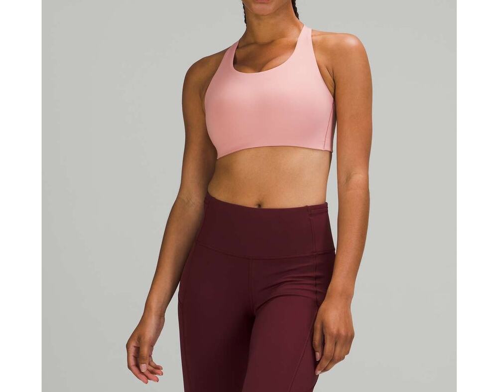 Lululemon Energy Bra Women's 36C Pink Puff Stretch High Support Double Crossback
